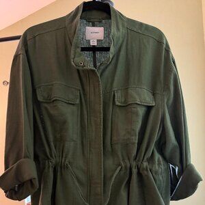Old Navy Army green linen-type jacket with belt - petite XL